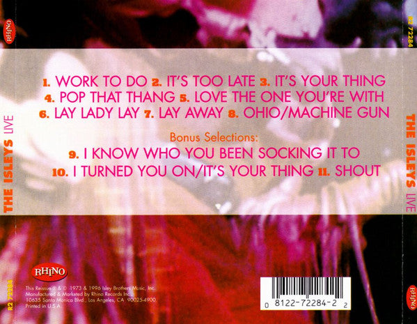 Image of Back Cover of 5035132E: CD - THE ISLEYS, The Isleys Live (Rhino Records; R2 72284, US 1996)   VG+/VG+