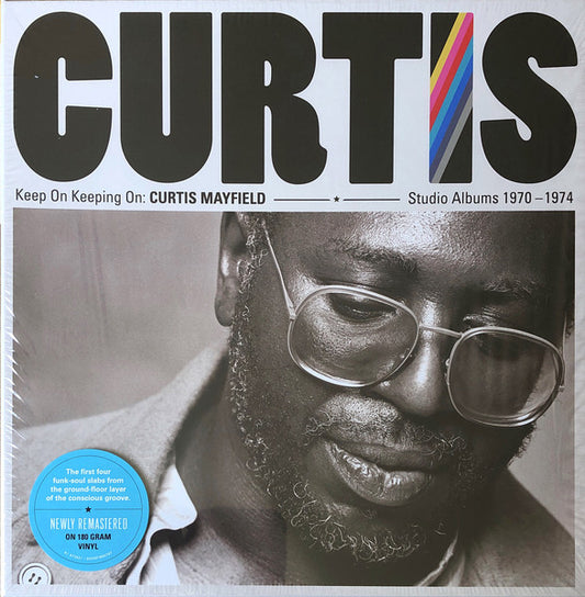 Image of Front Cover of 5045105S: 4xLP - CURTIS MAYFIELD, Keep On Keeping On: Curtis Mayfield Studio Albums 1970-1974 (Rhino Records; R1 573931, USA & Europe 2019, Box Set, Remastered, 180 Gram Vinyl) Pristine copy. Discs look unplayed.   VG+/EX
