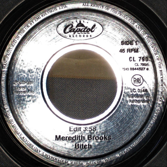 Image of Front Cover of 5025228E: 7" - MEREDITH BROOKS, Bitch / Bitch (Madgroove Mix) (Capitol Records ; CL 790, UK 1997, Jukebox Edition)   /VG+