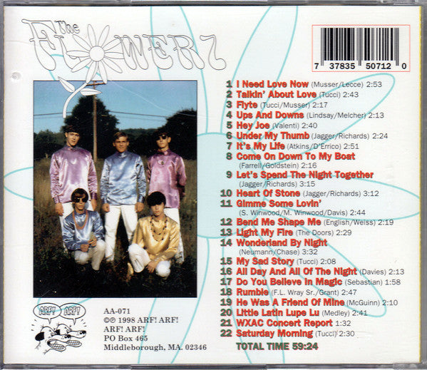 Image of Back Cover of CD - VG+/VG+ - THE FLOWERZ, Flyte: 1967-1968 Garage Rock From Reading PA (Arf! Arf!; AA-071, US 1998), ,  - 5035138E