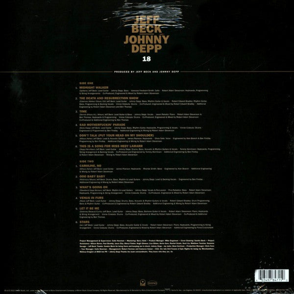 Image of Back Cover of 5045108S: LP - JEFF BECK - JOHNNY DEPP, 18 (Rhino Records; R1 629961, Europe 2022) Opened Instore, Still In Stickered Shrinkwrap  EX/EX