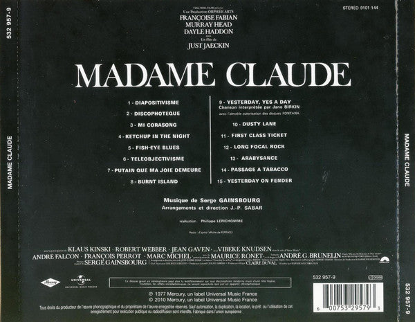 Image of Back Cover of CD - EX/EX - SERGE GAINSBOURG, Madame Claude (Mercury; 532 957-9, France 2010), Still Sealed in Original Shrinkwrap.,  - 5035150E
