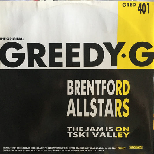 Image of Front Cover of 12" - /VG - TSKI VALLEY / BRENTFORD ALL STARS, The Jam Is On / Greedy G (Greensleeves Records; GRED 401, UK 1987, Picture Sleeve), ,  - 5025327E