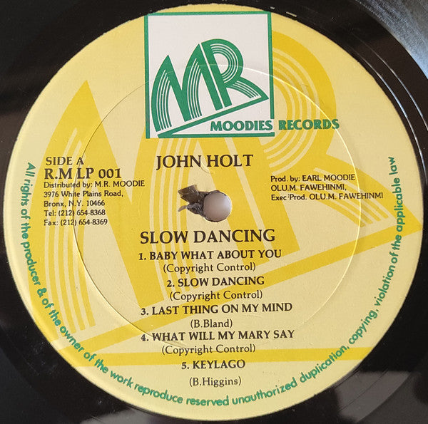 Image of Label Cover of LP - VG+/VG+ - JOHN HOLT, Slow Dancing (Moodies Records; R.M LP 001, US 1990), ,  - 5025330E
