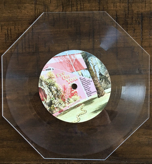 Image of Front Cover of 7" EP - VG+/VG - SUGAR CANDY MOUNTAIN, Eye On You / Sucette (Super Fan 99 ; SUPFAN035, UK 2016, Plastic Sleeve, Label Insert, Stingray Card, Limited Edition of 25, Octagonal, Lathe Cut, Clear Vinyl), ,  - 5025308E