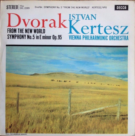 Image of Front Cover of 5025155E: LP - ISTVAN KERTESZ, VIENNA PHILHARMONIC ORCHESTRA, Dvorak: Symphony No.5 In E Minor, Op. 95, "From The New World" (Decca Black Unboxed Wideband - Original Recording at 11 O'Clock - Grooved ED1; SXL 2289, UK 1961, Inside Loading Laminated Gatefold Sleeve, ED1) Beautiful Condition, Crisp Sleeve.  VG+/VG+