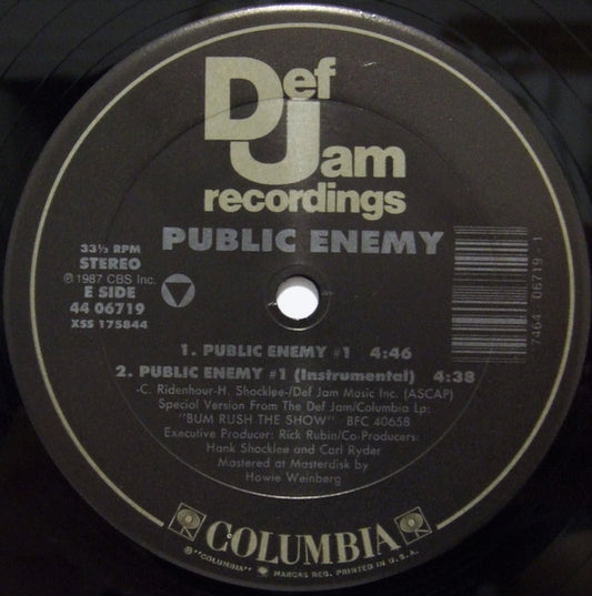 Image of Front Cover of 5045332S: 12" - PUBLIC ENEMY, Public Enemy #1 (Def Jam Recordings; 44-06719, US 1987, Company Sleeve) Slight crackle throughout. Mark across the A side that doesn't affec the play. Strong G+.  /G+