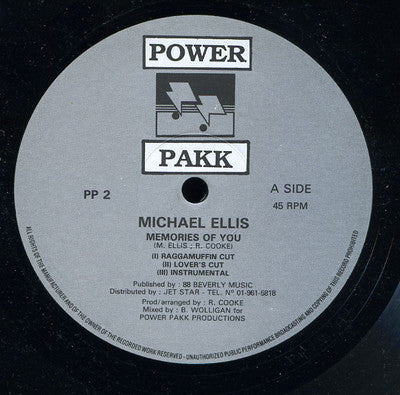Image of Front Cover of 5015402C: 12" - MICHAEL ELLIS, Memories Of You / Call Me (Power Pakk; PP 2, UK 1988) Lots of light marks, plays above grade. SWOL.  /G+