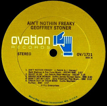 Image of Label Cover of LP - VG/VG+ - GEOFFREY STONER, Ain't Nothin' Freaky (Ovation Records; OV 1721, US 1976), Cut-out (Hole punched),  - 5045348S