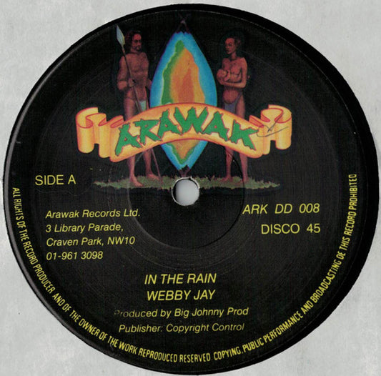 Image of Front Cover of 5015403C: 12" - WEBBY JAY, In The Rain (Arawak; ARK DD 008, UK 1979, Plain Sleeve) Covered in light marks, sounds VG, minimal surface noise.  /G+