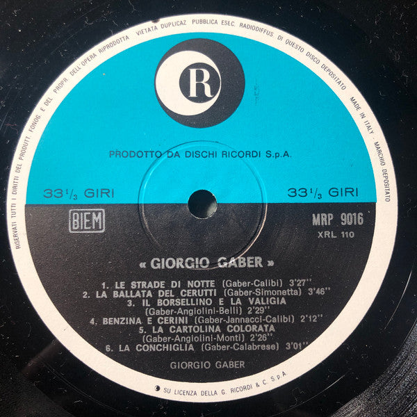 Image of Label Cover of 5025368E: LP - GIORGIO GABER, Giorgio Gaber (Ricordi; MRP 9016, Italy 1965)   VG/VG