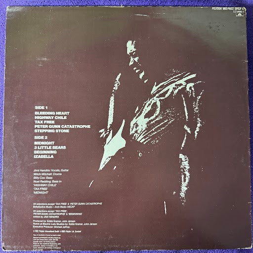 Image of Back Cover of 5015451C: LP - JIMI HENDRIX, War Heroes (Polydor; SPELP 4, UK 1983 Reissue, Alternate Cover Art, Made in England)   VG/VG