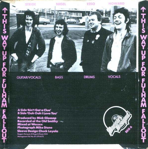 Image of Back Cover of 7" - EX/VG - THE LURKERS, Ain't Got A Clue (Beggars Banquet; BEG 6, UK 1978, Picture Sleeve, Stickered Sleeve, With Gold Flexidisc), Strong VG,  - 5025292E