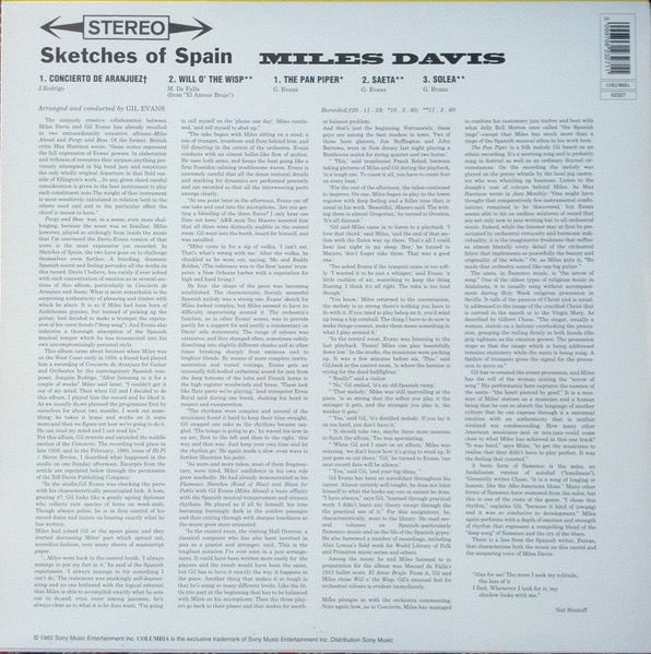 Image of Back Cover of LP - EX/EX - MILES DAVIS, Sketches Of Spain (Columbia; 62327, Europe 1990s Reissue, Stickered Plastic Sleeve), ,  - 5015487C