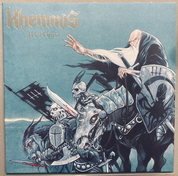 Image of Front Cover of LP - EX/EX - KHEMMIS, Hunted (20 Buck Spin; Spin076, US 2022 reissue, Embossed Sleeve, Booklet, Aqua Blue / Silver / White Merge w/ Black Splatter), ,  - 2626243E
