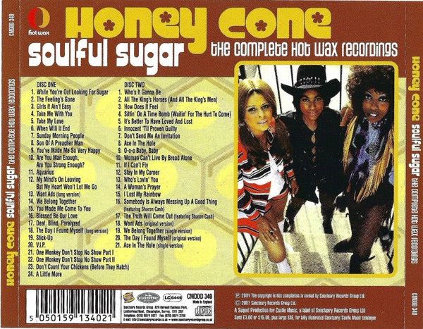 Image of Back Cover of 5015508C: 2xCD - HONEY CONE, Soulful Sugar (The Complete Hot Wax Recordings) (Castle Music; CMDDD 340, UK 2001, Double CD Case)   VG+/VG+