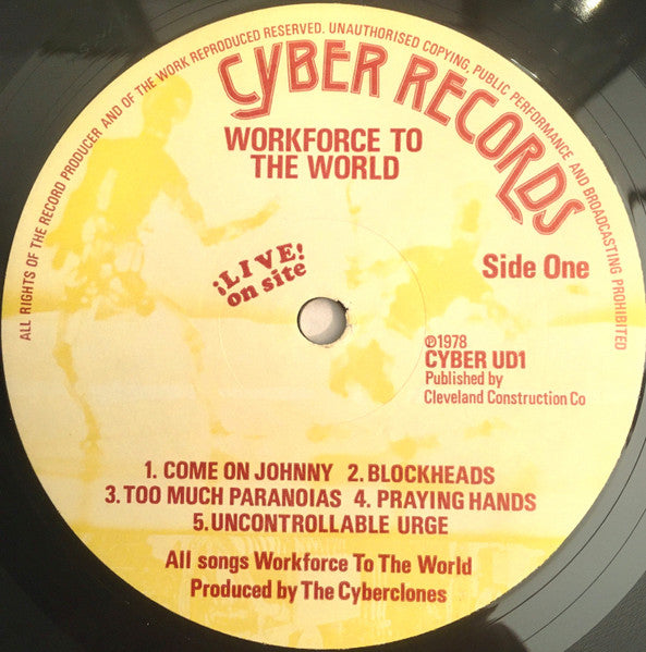 Image of Label Cover of LP - VG+/VG+ - WORKFORCE TOP THE WORLD (DEVO), Live! On Site (Cyber Records; UD1, UK 1978, Insert, Unofficial Live Devo), Mild discolouration to rear of sleeve. ,  - 2526340E