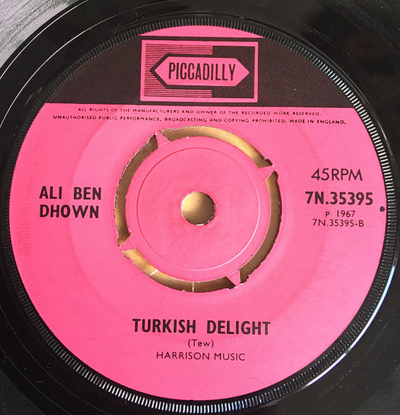 Image of Front Cover of 7" - /G+ - ALI BEN DHOWN, Mustapha / Turkish Delight (Piccadilly; 7N 35395, UK 1967), ,  - 5025482E