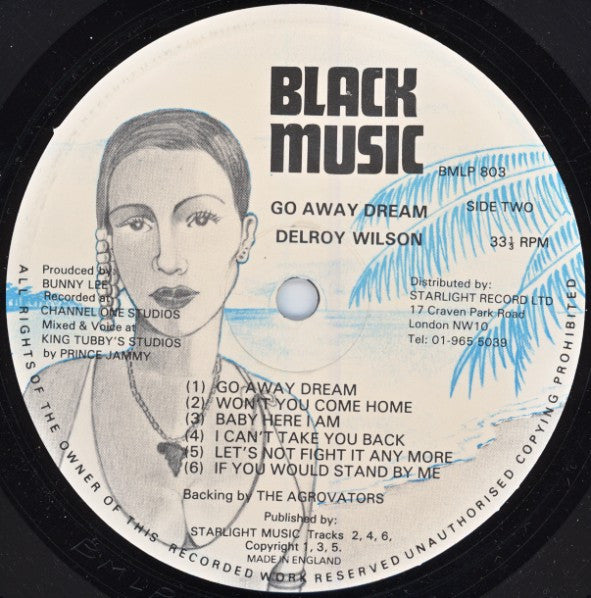 Image of Back Cover of LP - /G+ - DELROY WILSON, Go Away Dream (Black Music; BMLP803, UK 1982), !!!!NO SLEEVE!!!!Lots of marks across either side.,  - 5145032S