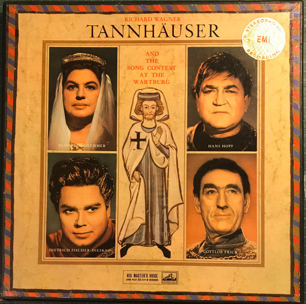 Image of Front Cover of 4xLP - VG+/VG+ - FRANZ KONWITSCHNY, CHOR UND ORCHESTER DER STAATSOPER BERLIN, Wagner: Tannhauser And The Song Contest At The Wartburg (HMV Cream and Gold; ASD 445-448, UK 1961, Box Set, Insert), Gold Stereo Sticker, 4 Company Inners,  - 5025160E