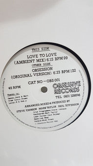 Image of Front Cover of 12" - /VG - SONIC EXPERIENCE, Love To Love / Obsession (Obsessive Records; OBS 001, UK 1990), , A		Love To Love (Ambient Mix)B		Obsession (Original Version) - 2046224S