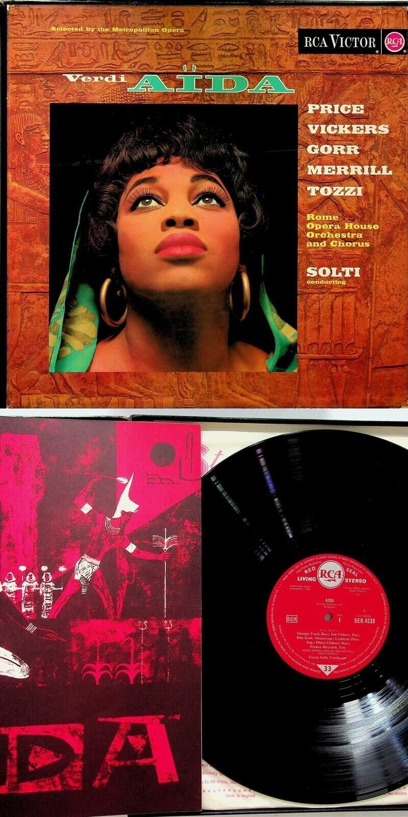 Image of Back Cover of 3xLP - VG+/VG+ - GEORG SOLTI, PRICE, VICKERS, GORR, MERRILL, TOZZI, ROME OPERA HOUSE ORCHESTRA AND CHORUS, Verdi: A da (RCA Red Seal; LSC-6158/1-3-B, Germany 1962, Box Set, Booklet), ,  - 5025161E