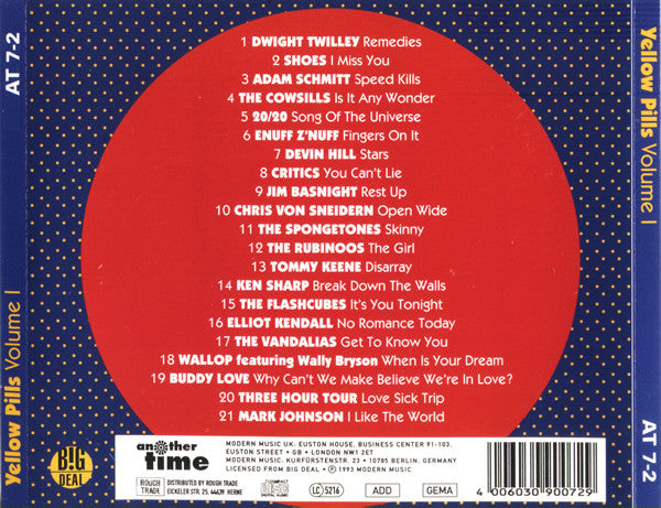 Image of Back Cover of 5055026S: CD - VARIOUS, Yellow Pills - The Best Of American Pop! Volume 1 (Another Time; AT 7-2, UK & Europe 1993)   VG+/VG+