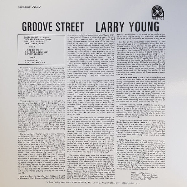 Image of Back Cover of LP - VG+/VG+ - LARRY YOUNG, Groove Street (Prestige; PR 7237, US Reissue, Laminated Sleeve), ,  - 5125072E