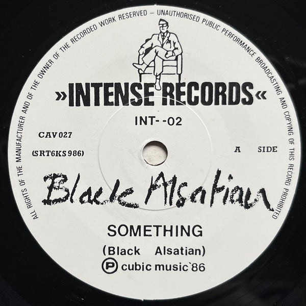 Image of Label Cover of 7" - VG/VG+ - BLACK ALSATIAN, Something / Nervous Breakdown (Intense Records; INT 02, UK 1986, Picture Sleeve), Stains On Sleeve,  - 5025463E