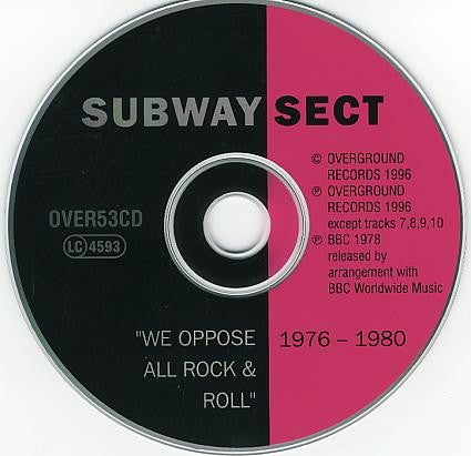 Image of Label Cover of 2xCD - VG+/VG+ - SUBWAY SECT, "We Oppose All Rock & Roll" 1976 - 1980 (Overground Records; OVER 53CD, UK , Jewel Case, Limited Edition), ,  - 2816051C