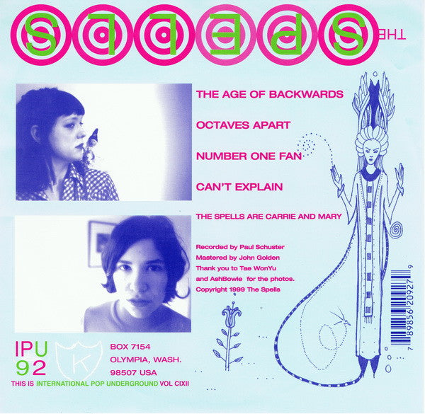 Image of Back Cover of 7" EP - VG/EX - THE SPELLS, The Age Of Backwards E.P. (K ; IPU 92, US 1999, Fold Over Sleeve), Stickered Plastic Outer Sleeve, Sleeve Creased,  - 5125125E