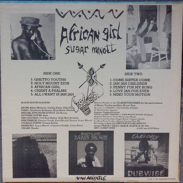 Image of Back Cover of LP - F/G+ - SUGAR MINOTT, African Girl (Black Roots; BR LP 3000, US 1981), Plays fine well above grade. Lots of wear on sleeve, spine completely split.,  - 5115151C