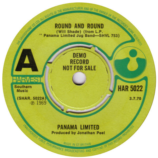 Image of Front Cover of 5125120E: 7" - PANAMA LIMITED, Round And Round / Rotting Wooden In A White Collars Grave (Harvest ; HAR 5022, UK 1970, Promo, Plain Sleeve)   /VG