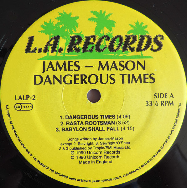 Image of Label Cover of LP - VG/VG - NOBBY JAMES / AL ALPHANSO MASON, Dangerous Times / Dangerous Loves (L.A. Records; LALP-2, UK 1990), ,  - 5145103S