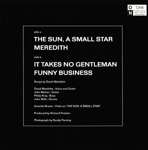 Image of Back Cover of 7" EP - EX/EX - THE SERVANTS, The Sun A Small Star (Optic Nerve Recordings ; ON8, UK 2019 Reissue, Picture Sleeve, Poster & Postcard, Orange And Yellow Splatter Vinyl), , A1 - The Sun A Small StarA2 - MeredithB1 - It Takes No GentlemenB2 - Funny Business - 5125218E