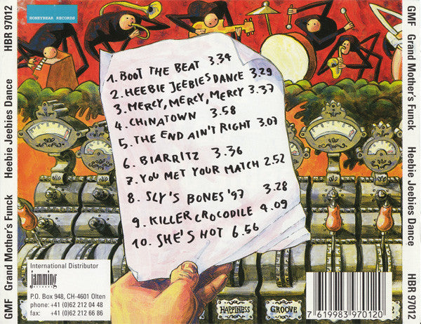 Image of Back Cover of 5055028S: CD - GRAND MOTHER'S FUNCK, Heebie Jeebies Dance (Honeybear Records; HBR 97012, Switzerland 1997)   VG+/VG+