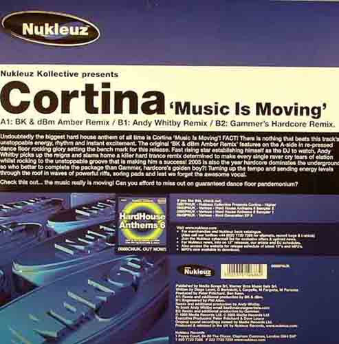 Image of Label Cover of 5115301C: 12" - NUKLEUZ KOLLECTIVE PRESENTS CORTINA, Music Is Moving (Nukleuz; 0686PNUK, UK 2005, Picture Sleeve)   VG/VG