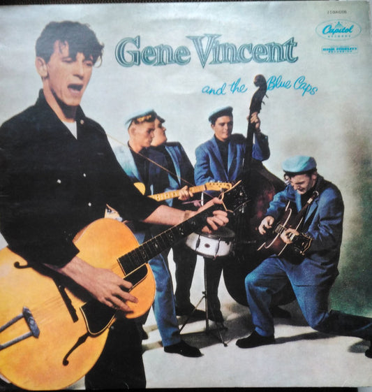 Image of Front Cover of 5145117S: LP - GENE VINCENT AND THE BLUE CAPS, Gene Vincent And The Blue Caps (Capitol Records; 2 C 064-82076, France 1976 Reissue) Light hairlines. Ring wear and creasing.  VG/VG+