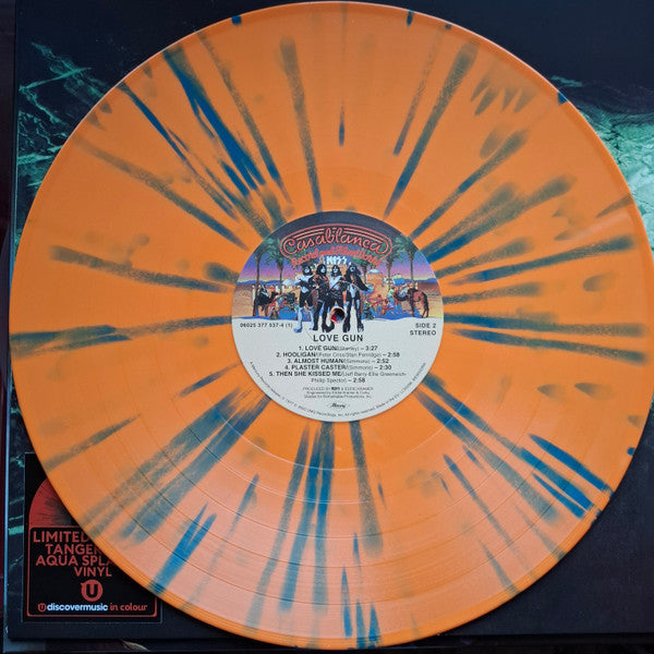 Image of Label Cover of LP - NEW/NEW - KISS, Love Gun (Casablanca; 06025 377 537-4, Europe 2014, Two Part Paper Love Gun, Tangerine/Aqua Splatter Vinyl), ,  - 5135196E