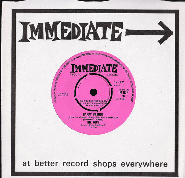 Image of Back Cover of 7" - VG/VG - THE NICE, Brandenburger (Immediate; IM 072, UK 1968, Company Sleeve, Mono, 4 Prong Centre ), Strong VG,  - 5115295C