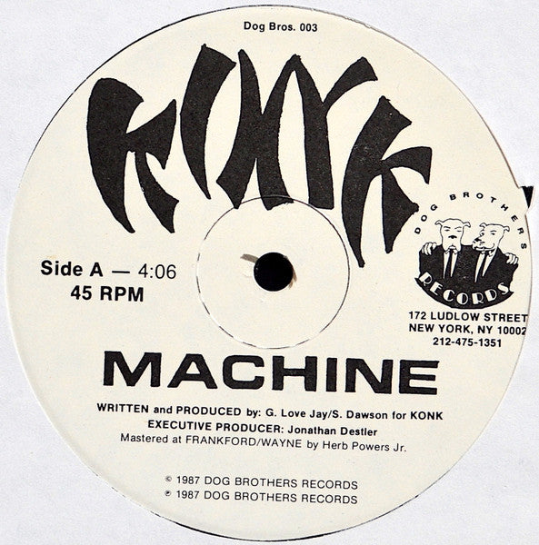Image of Back Cover of 5125290E: 12" - KONK, Machine (Dog Brothers Records; Dog Bros. 003, US 1987, Picture Sleeve)   VG/VG+