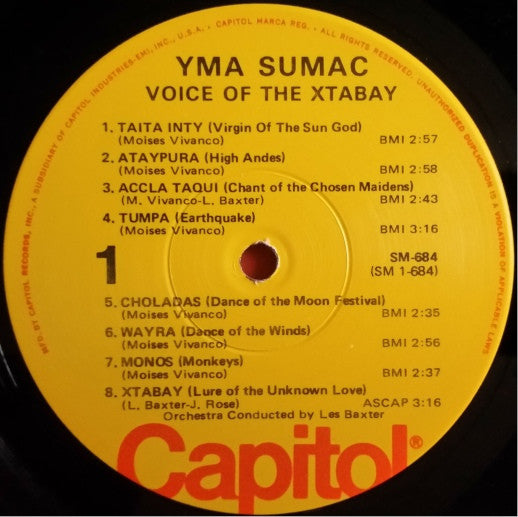 Image of Label Cover of LP - VG/VG - YMA SUMAC, Voice Of The Xtabay (Capitol Records; SM-684, US ), ,  - 5125291E