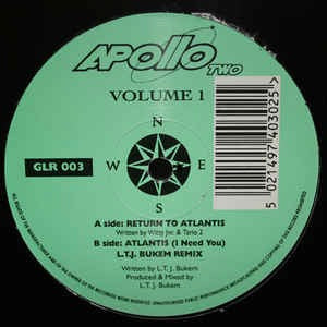 Image of Front Cover of 12" - /G+ - APOLLO TWO, Volume 1 (Return To Atlantis / Atlantis (I Need You) (L.T.J. Bukem Remix) (Good Looking; GLR003, UK 1993, Plain Sleeve), A fair few marks but plays VG,  - 3226043E