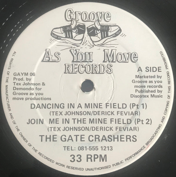 Image of Front Cover of 5215016C: 12" - THE GATE CRASHERS, Dancing In A Mine Field (Groove As You Move Records; GAYM 06, UK 1991) Lots of hairlines and light scuffs. Close to VG.  /G+