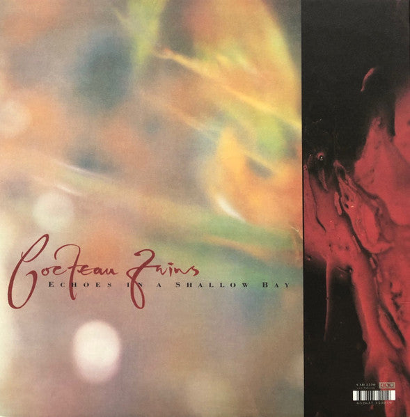 Image of Back Cover of LP - VG+/VG+ - COCTEAU TWINS, Tiny Dynamine / Echoes In A Shallow Bay (4AD; CAD 3510,  2000s Reissue, Inner, 180 Gram Vinyl, SIGNED by Simon Raymonde), Still In Opened Shrinkwrap, Signed "Much Love Simon X" in gold pen on upper front cover,  - 5245062S
