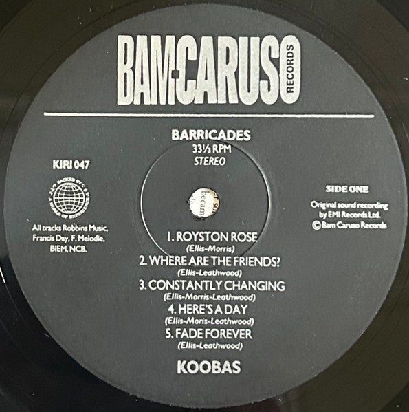 Image of Label Cover of LP - VG+/VG - KOOBAS, Barricades (Bam Caruso; KIRI 3425094047, UK 1988 Reissue, Inner), ,  - 3926289E