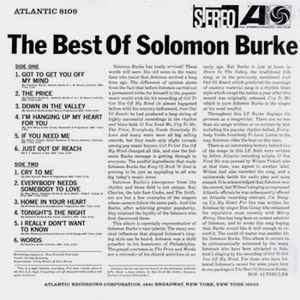 Image of Back Cover of LP - G/G+ - SOLOMON BURKE, The Best Of Solomon Burke (Atlantic; SD 8109, US 1965, Company Inner), Marks on vinyl. Plays strong. Wear to edges of sleeve with full tear at bottom and smaller tear at top.,  - 5245105S