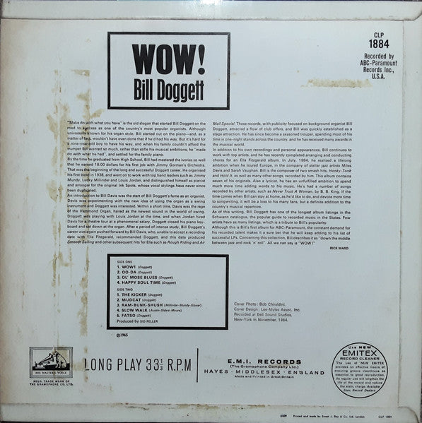 Image of Back Cover of LP - VG/VG - BILL DOGGETT, "Wow!" (His Master's Voice; CLP 1884, UK 1965, Laminated Front Sleeve, 2 Inners), ,  - 5225176E