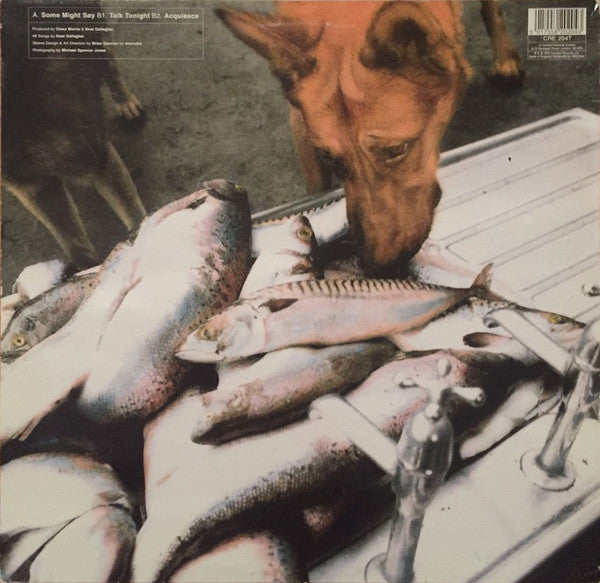 Image of Back Cover of 4715058C: 12" - OASIS, Some Might Say (Creation; CRE204T, UK 1995, Picture Sleeve) Strong VG Throughout, Lighest of wispy hairlines, Very slight warp, Almost visually unnoticeable when playing, Light ring wear and a little edge wear at sleeve spine.   VG/VG