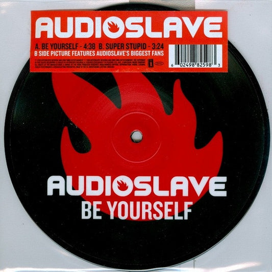 Image of Front Cover of 5215266C: 7" - AUDIOSLAVE, Be Yourself (Interscope Records; 9882598, UK 2005, Hype Stickered PVC Sleeve, Picture Disc) Seam split, light marks.  VG/VG